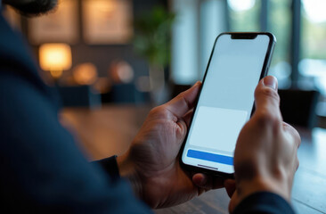Fototapeta premium Engaging in mobile banking at a modern financial institution