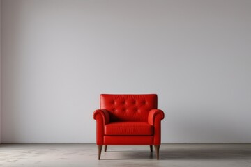 there is a red chair in a room with a white wall