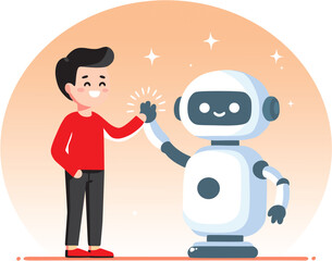 Human and Robot High Five Vector