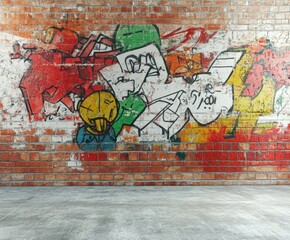 Colorful graffiti mural adorns a brick wall in an urban setting showcasing artistic expression and creativity