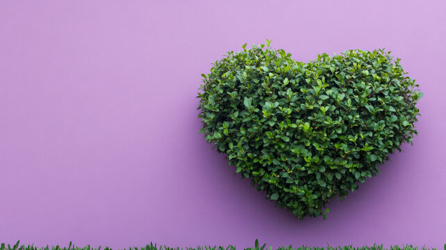 Heart-shaped bush against a purple background.