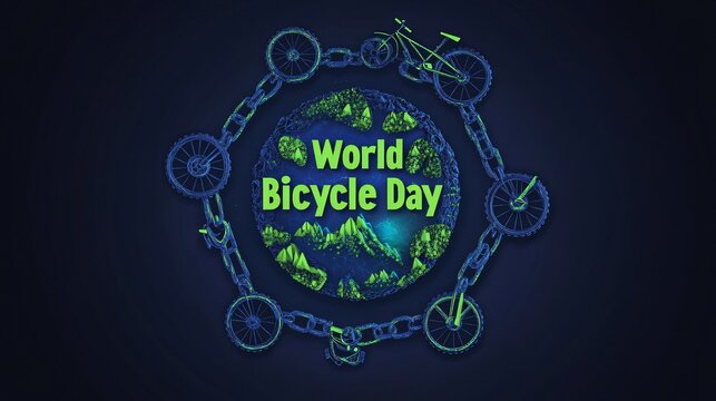 Vibrant Globe of Bicycle Wheels and Chains Celebrating World Bicycle Day with Kinetic Power
