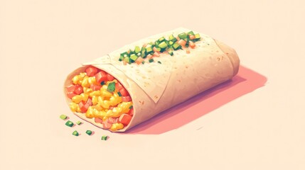 Colorful breakfast burrito on pastel background