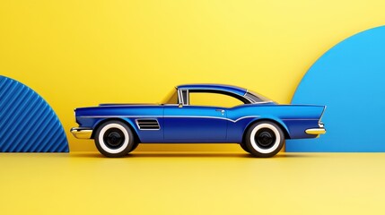 Retro-Inspired Blue Car Pattern on a Pale Yellow Background