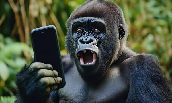 shocked gorilla surprised wildlife phone