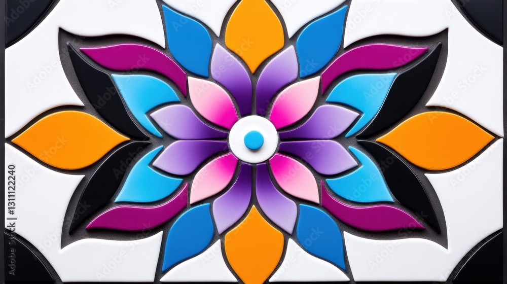 Poster multi-colored mosaic tile design with geometric patterns
