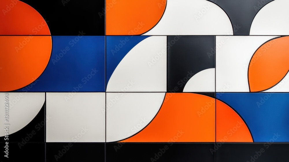 Aufkleber a colorful mosaic of squares and rectangles with a blue and white background. the colors are bright 