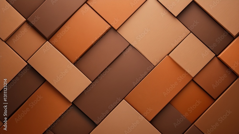 Poster a brown and tan patterned wall made of wood blocks. the blocks are arranged in a way that creates a 