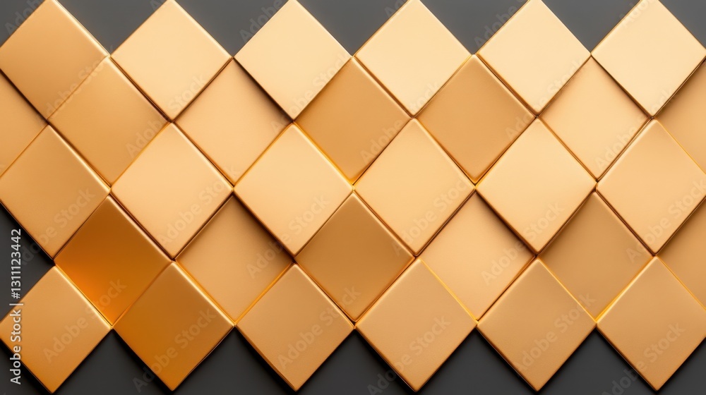 Poster a wall made of gold and black squares is displayed. the squares are arranged in a pattern, creating 