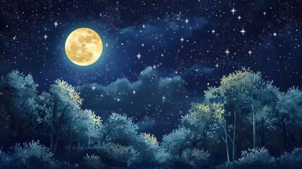 Fototapeta premium A deep night sky filled with twinkling stars and a bright moon forest background wallpaper nighttime serenity dreamy atmosphere