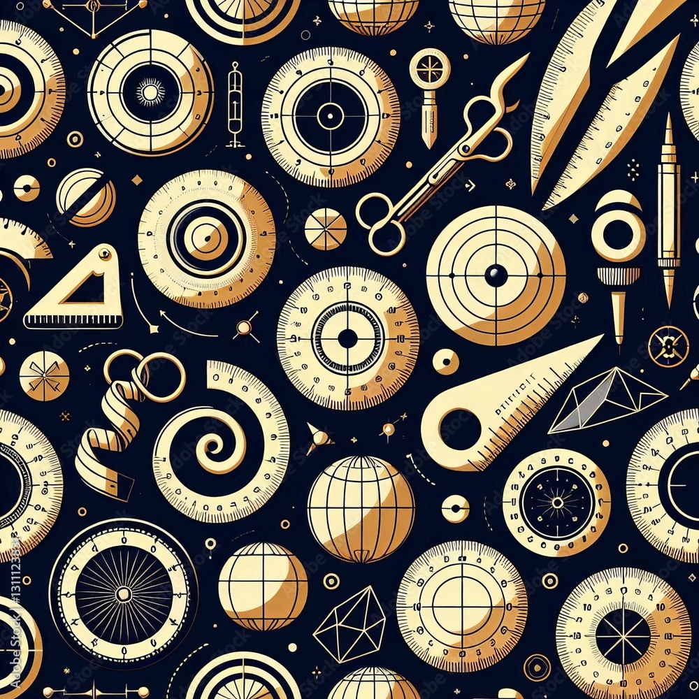 Poster seamless design with circles and gears illustrates a mechanical pattern