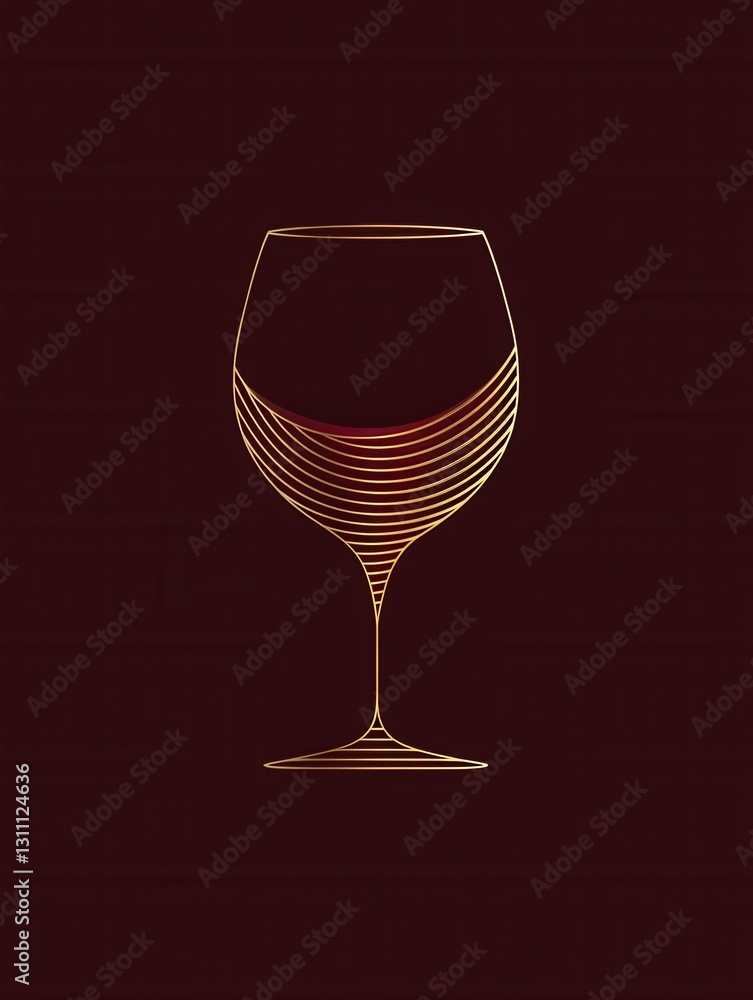 Aufkleber Wine glass logo design featuring minimalist abstract lines in deep red and gold colors for sophisticated branding