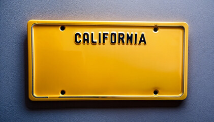 A Yellow California license plate with the state name clearly visible, representing the Golden State's vehicle registration