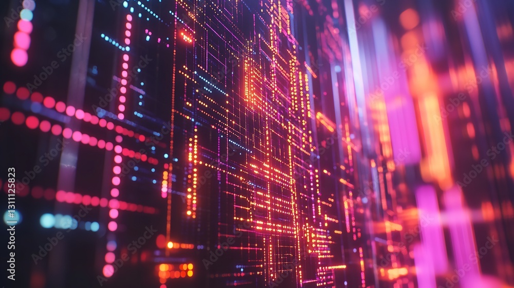 Poster smart city with abstract dots and gradient lines in big data concept