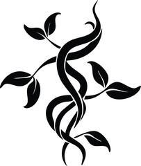 Black Vine Tattoo Design: Elegant Twisted Stem with Leaves, Nature Inspired, Minimalist Botanical Art, Vector