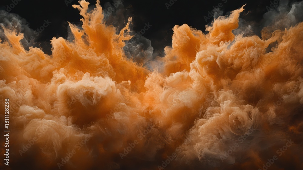 Poster vibrant orange explosion of contrasting clouds illuminating the dark void generative ai
