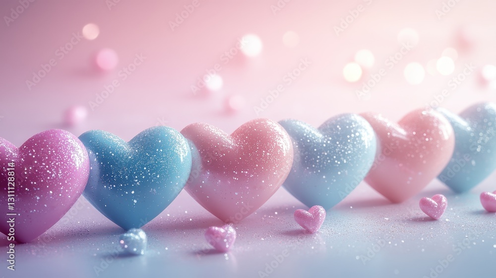 Poster a colorful array of sparkling hearts symbolizing love and emotion in a dreamy setting
