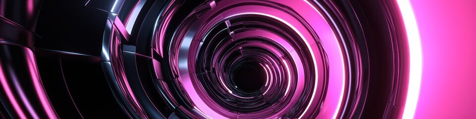 Obraz premium Circular spiral motifs in pink and black, rendered with high-resolution lighting.