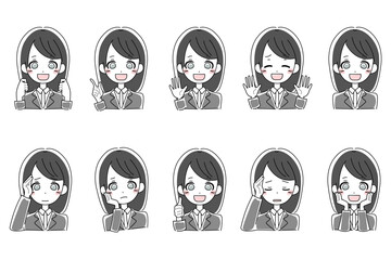 スーツを着た若い女性のイラストセット