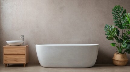 Fototapeta premium Contemporary Bathroom Design with Bathtub and Decorative Plant