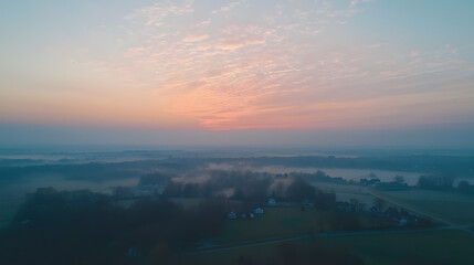 Fototapeta premium Aerial view of dawn sky over fields nature wallpaper landscape background tranquil environment serene viewpoint