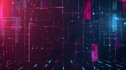 Fototapeta premium Dynamic cyberpunk digital grid background wallpaper futuristic design high-tech environment abstract viewpoint