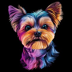 Yorkshire Terrier: Charming Yorkshire Terrier illustration in a soft and adorable watercolor effectT-shirt design graphic black background