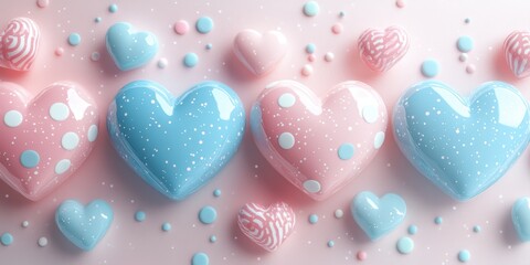 Fototapeta premium Colorful Heart Shaped Decorations with Pastel Shades and Whimsical Patterns for Celebrations