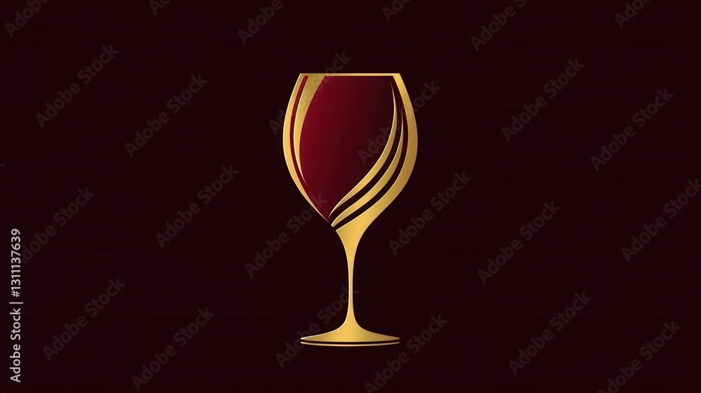 Aufkleber sophisticated wine glass logo featuring minimalist design with abstract lines in deep red and gold t