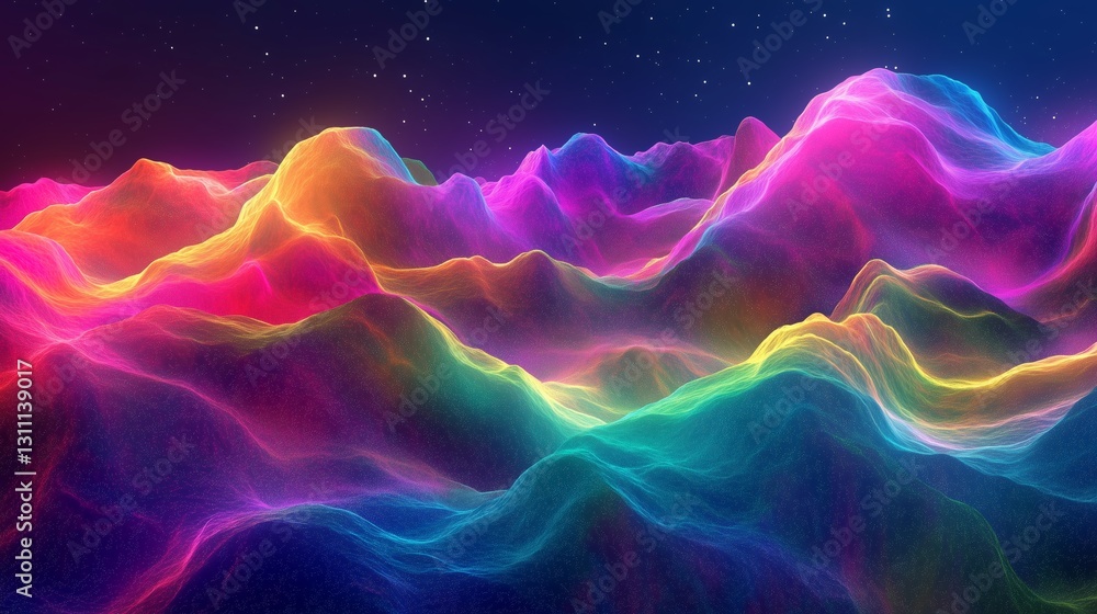 Poster ai-generated abstract art vibrant abstract waves in colorful gradients with starry background. holog