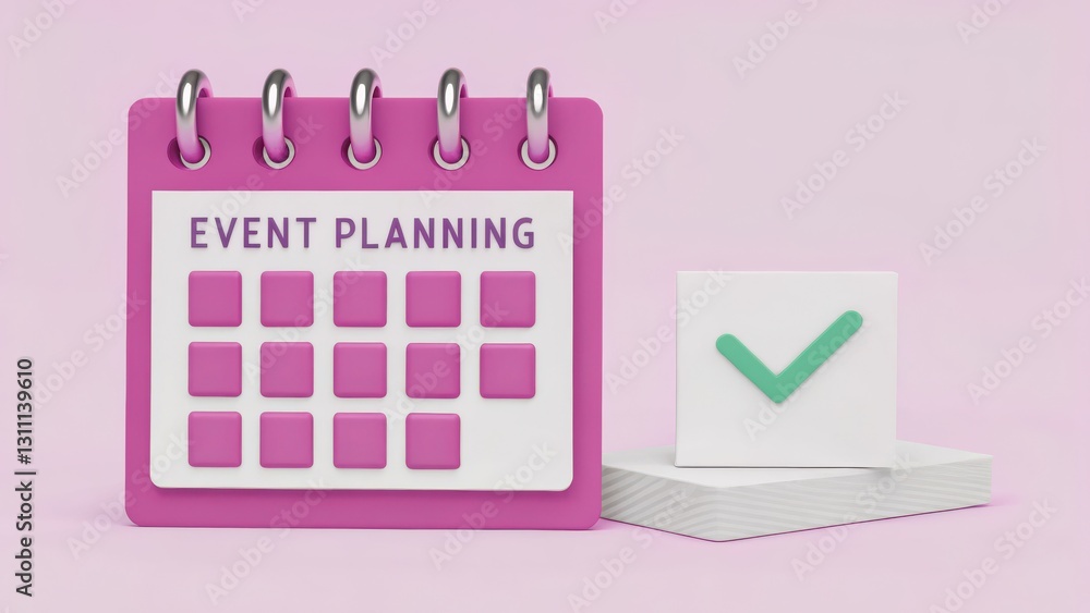 Poster colorful event planning calendar with checkmark for organization and scheduling needs