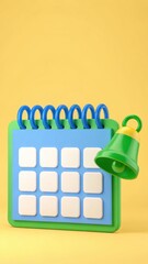 Colorful Toy Calendar with a Green Bell on a Bright Yellow Background for Children's Playtime