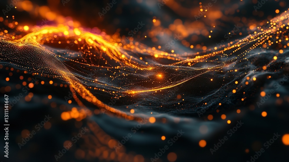 Poster abstract technology background with glowing network connections and data points on a dark surface