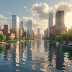 Fototapeta premium Cityscape Near Body Of Water