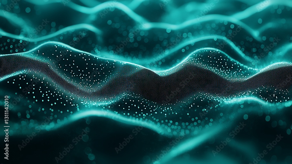 Poster teal abstract digital wave background particles technology data visualization