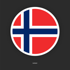 Obraz premium Norway circle flag icon with shadow on dark background. Norway button icon with white border isolated dark grey background 