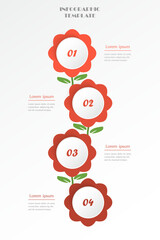 Step by step vertical flowers infographic template with 4 options, parts or processes.