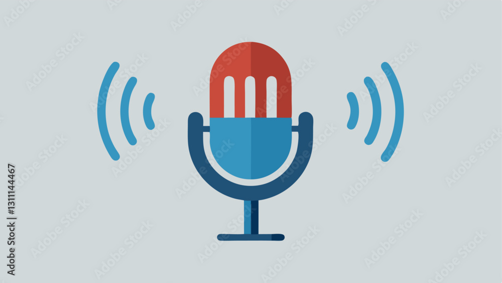 Poster voice recognition waveforms a microphone icon with sound waveforms emanating from it translating spo