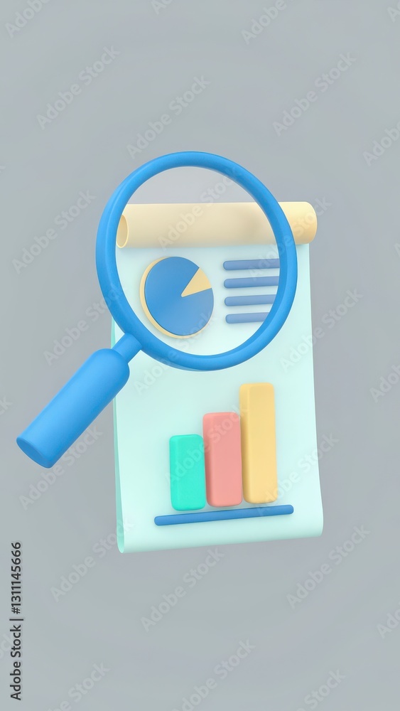 Poster analytical tools for data evaluation and visualization with magnifying glass and chart elements
