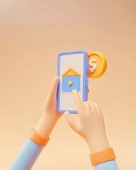Hand Holding Smartphone with Home Icon and Coin Representing Digital Payment for Real Estate