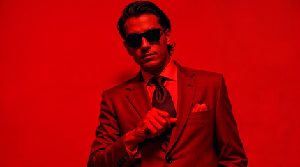 Fototapeta premium A man in a red suit and sunglasses