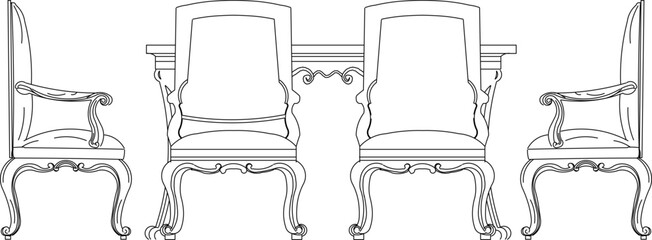 vector illustration sketch design picture of dining room table and chairs for family