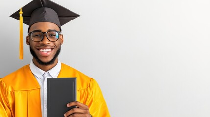 Confident Graduate Poses With Diploma Against Plain Wall.