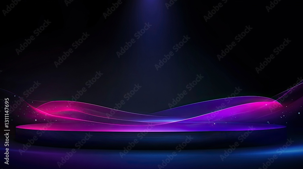 Poster abstract background with neon lines and glowing elements on a black backdrop, empty space for design
