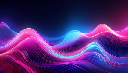 Glowing blue and purple waves flow in a vibrant abstract design