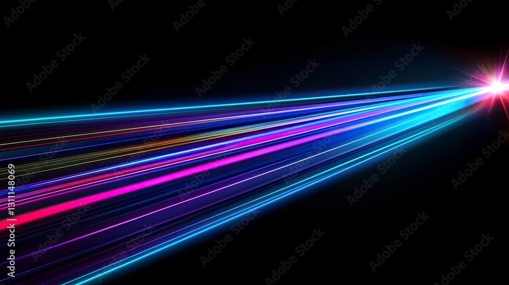 Poster abstract background with neon lines and glowing elements on a black backdrop, empty space for design