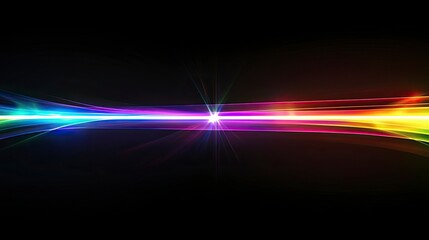 Obraz premium Abstract background with neon lines and glowing elements on a black backdrop, empty space for design, holographic light effect, virtual stage. Vector illustration of laser beams in a dark room.