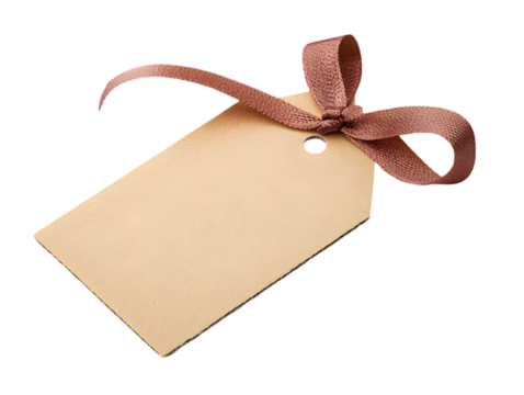 A blank gift tag with a pink ribbon, perfect for adding a personal touch to your presents.