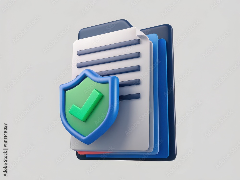 Poster modern digital concept of secure documents with shield and check mark icon for assurance