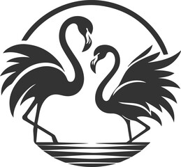 Silhouette of a flamingo interacting with another flamingo animal vector